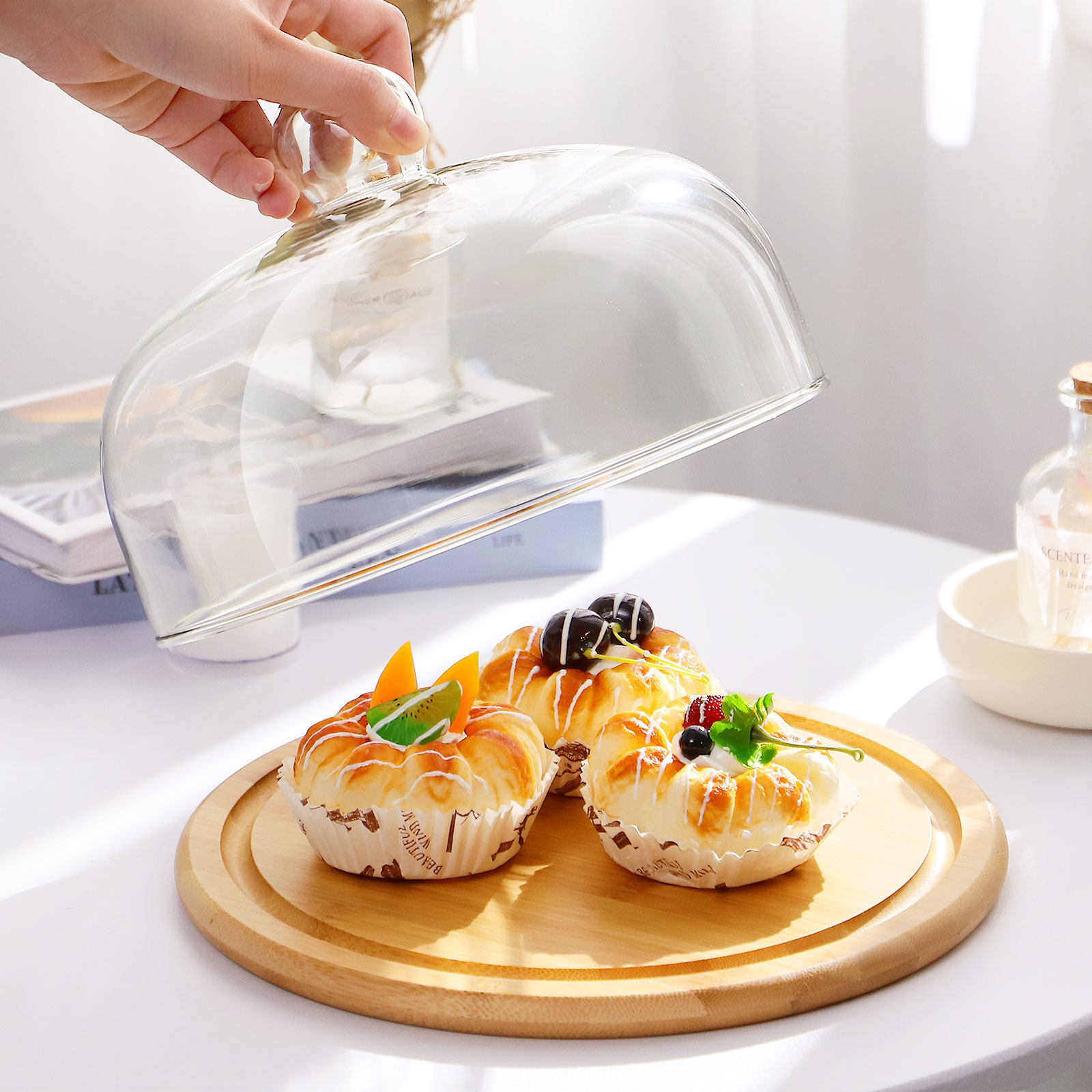 1Set Cake Holder Glass Dome Co - огляд і ціна Plastic Dome Clear
